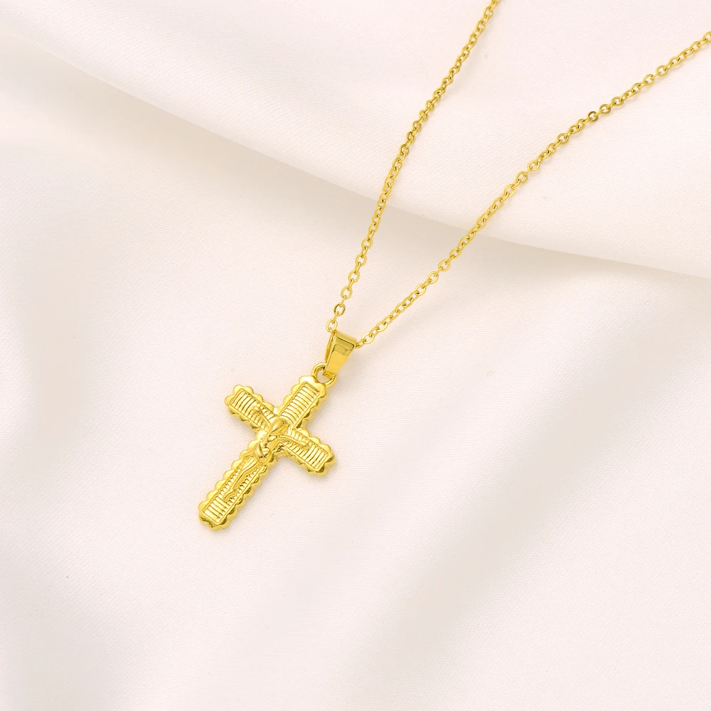 

Womens Mens 9k Yellow Solid Gold Jesus Crucifix Cross Pendant Link Chain NEW Necklace