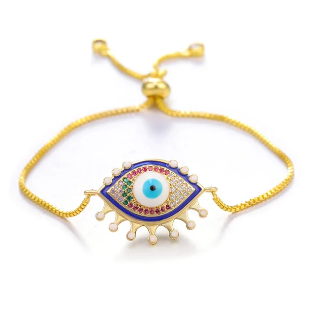 New evil eye JUWANG Турецкий Дурной глаз браслеты для женщин микро проложить Циркон Шарм регулируемые цепи Мода ручной работы ювелирные изделия подарок - Окраска металла: New evil eye