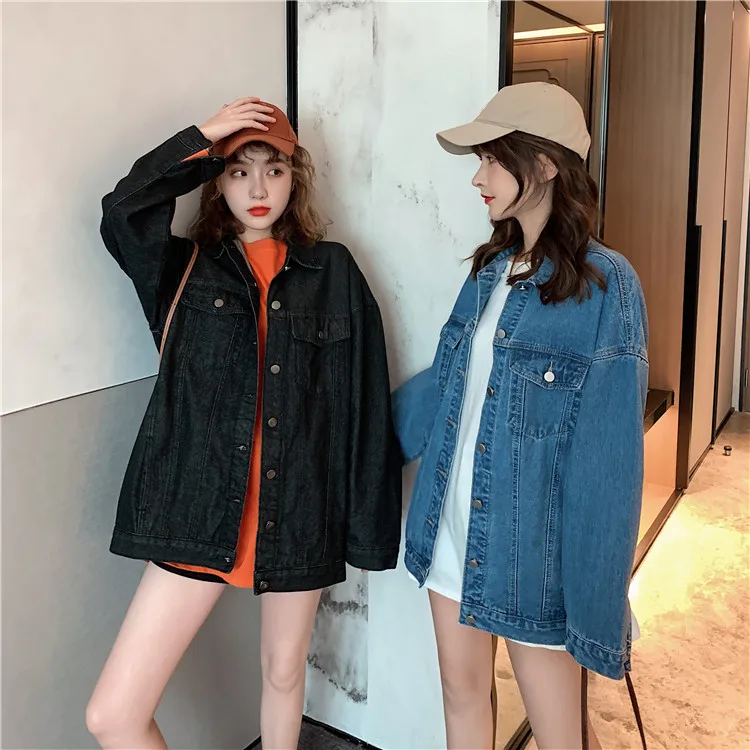 Женская ВИНТАЖНАЯ ДЖИНСОВАЯ КУРТКА бойфренда свободная длинная однотонная