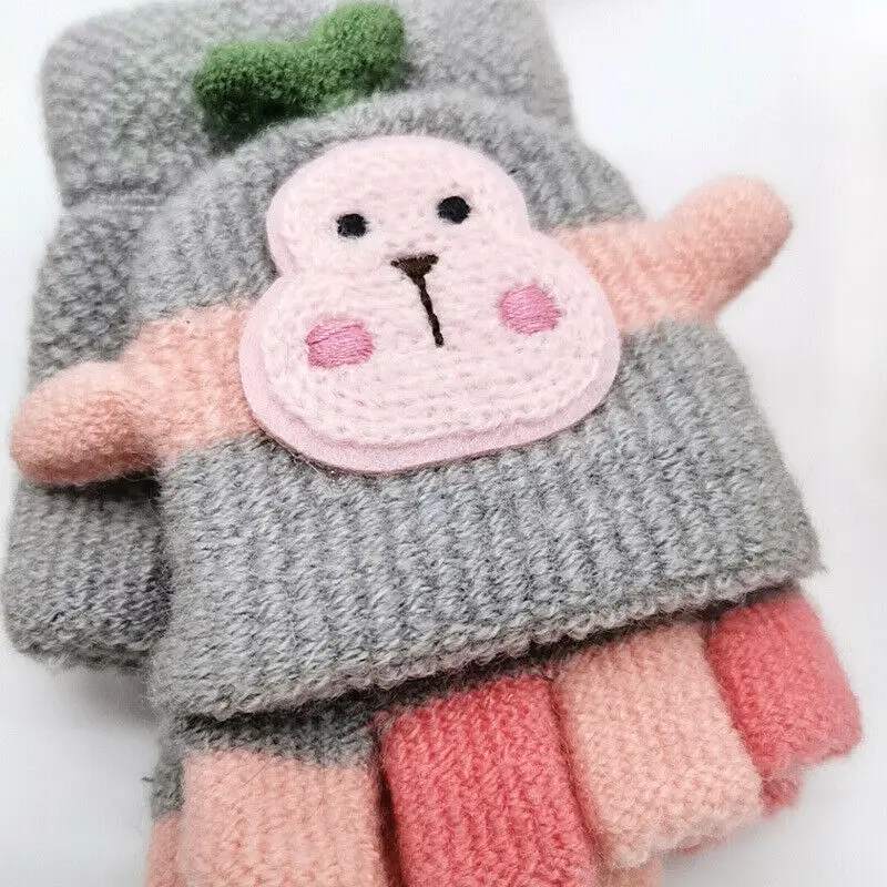 

Winter Knitted Baby Cartoons Monkey Gloves Autumn Warm Toddlers Fingerprint Mittens for 10-24M
