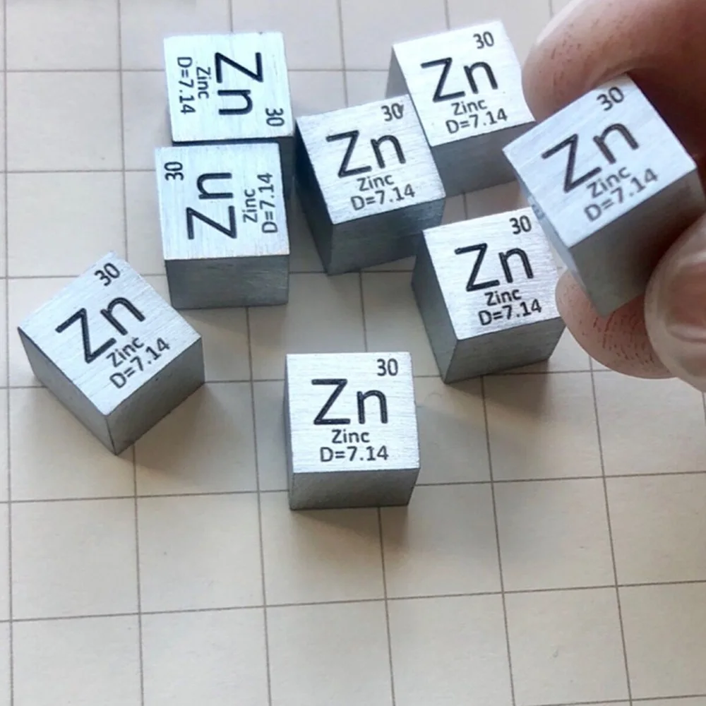 

5pc 99.99% High Purity Zinc Zn 7.2g Carved Element Periodic Table 10mm Cube