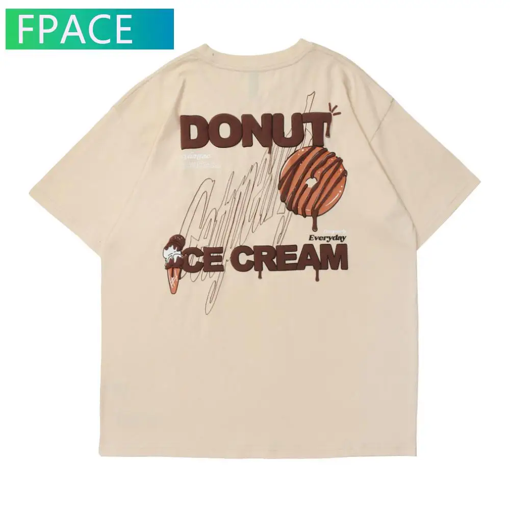 

FPACE Tees Shirts Hip Hop Men Streetwear Donuts Ice cream Print Short Sleeve Cotton T-Shirts Casual Harajuku Oversize Tops