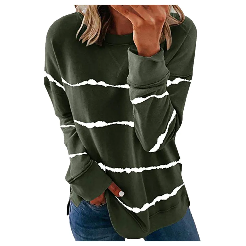 40 # Женские повседневные полосатые толстовки Термальность рубашка с длинными
