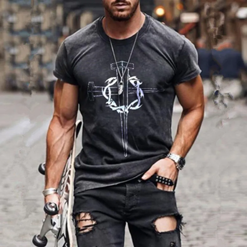 

Men's Summer 3D Printed Compass T-Shirt Hip-Hop Style Large Size T-Shirt Cross Style O-Neck Short Sleeve Men Clothing XXS-6XL