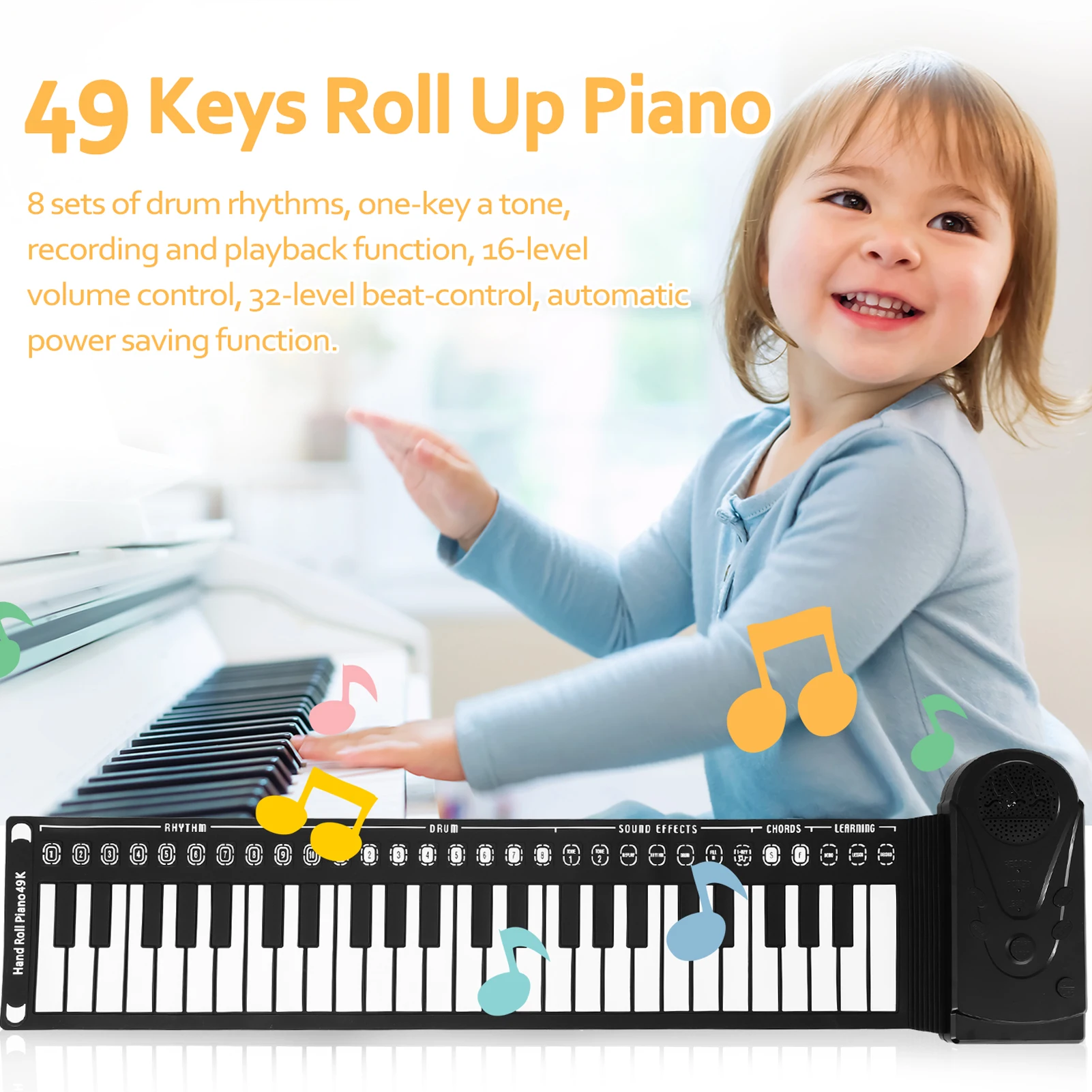 

49 Keys Roll Up Piano Soft Piano Flexible Silicone Foldable Electronic Keyboard Piano for Children Student Musical Instrument