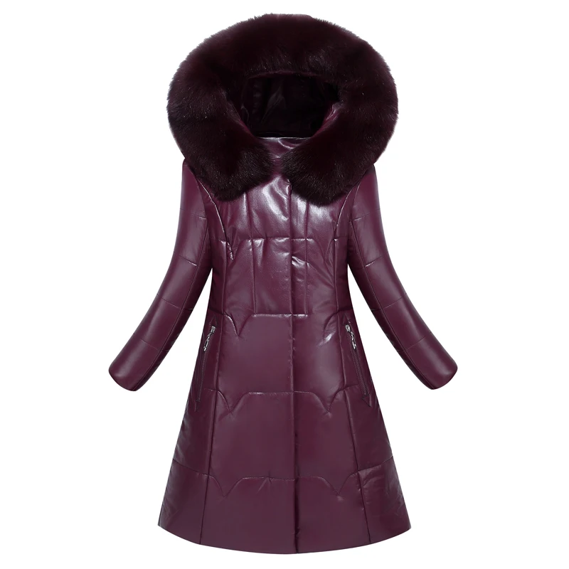

Новые женские меховой воротник зимняя Длинная кожаная куртка L-8XL из искусственной овчины парки желтовато-коричневый комплект верхней одеж...