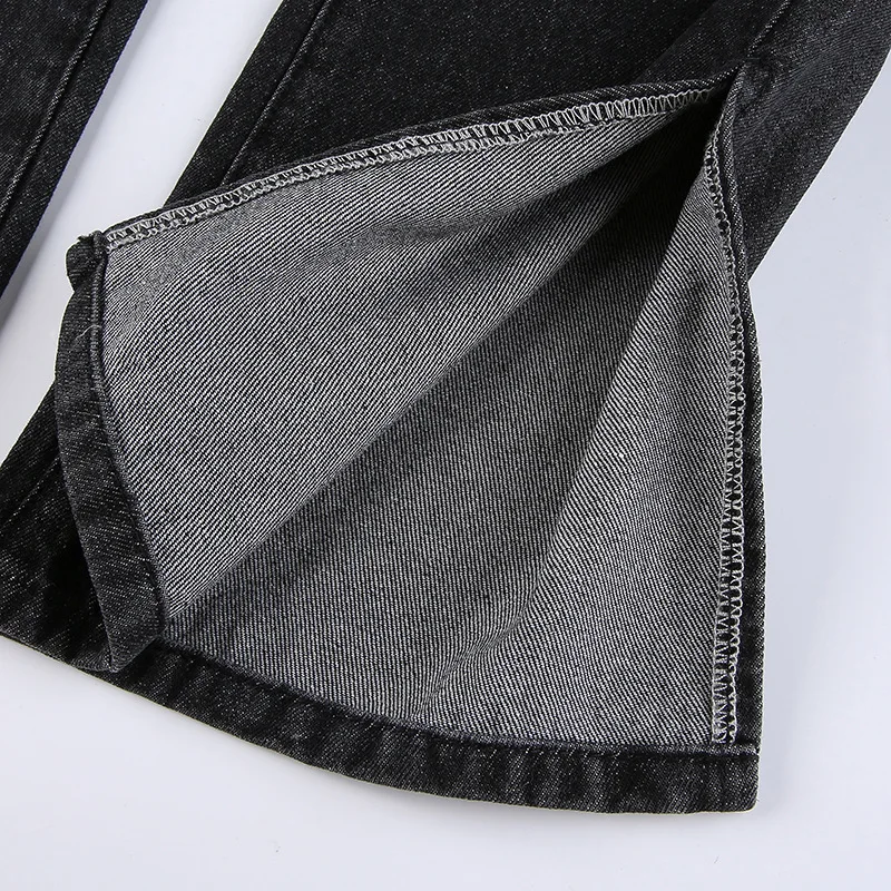 

Girlchic Jeans Hole Metal Chain Classic Denim Bottom Designed Distressed Slim Zip Split Straight Pants Solid Pockets Button Up