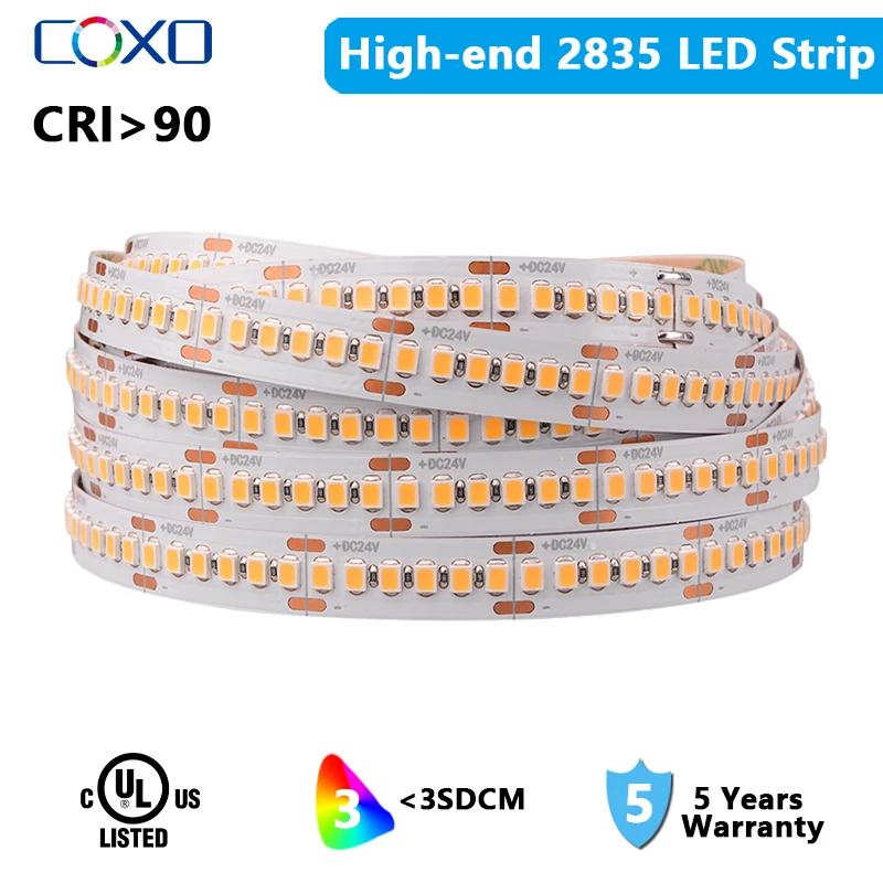 

DC12V 24V High-end 2835 LED Strip Light 60/120/240 LEDs/m 5m SMD2835 Led Lights Flexible Ribbon Led Tape RA90 3000K-6000K