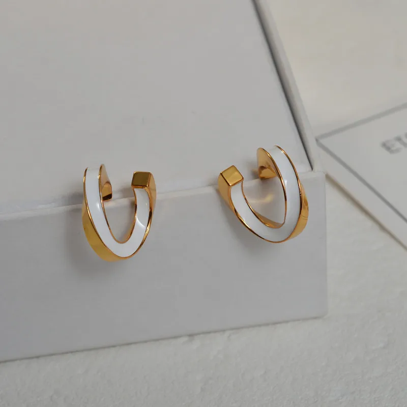 

White enamel spiral hoop earrings for women gold dainty earrings luxury designer jewelry elegant jewelry free shipping items