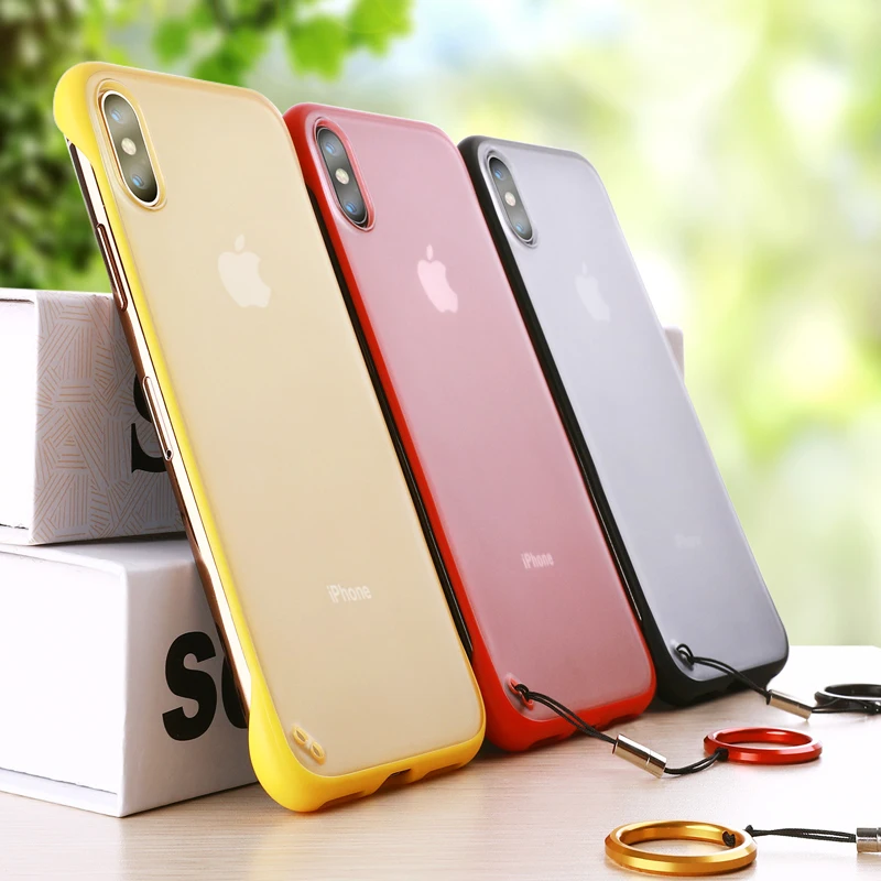 Ultrathin Frameless Ring Design Matte Cases For iphone 7 Plus 6 6S 8 X XS Max XR Cute Plain Slim Hard PC Couples Back Cover | Мобильные