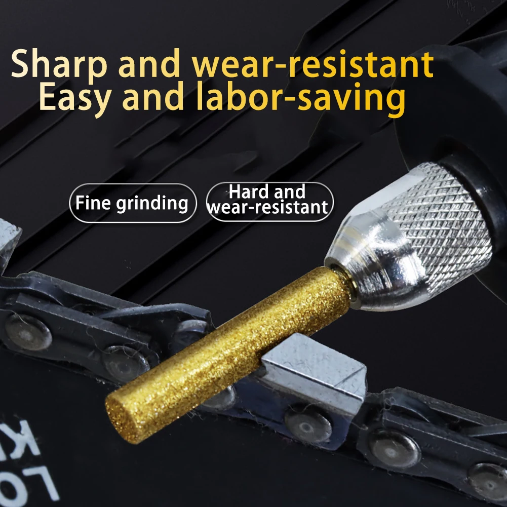 

15pcs Gold Diamond Coated Cylindrical Burr 4/4.8mm Chainsaw Sharpener Stone File Chain Saw Sharpening Carving Grinding Tools