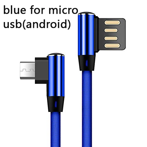 blue for android 1 м 2 м двойной локоть под углом 90 градусов; реверсивное USB кабель с нейлоновой оплеткой зарядный кабель для синхронизации данных и быстрой шнур зарядного устройства для Кабель с разъемом Micro USB type-c для iphone - Цвет: blue for android