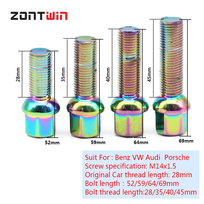 Болты для колес из сплава гайки винты радиус сиденья Benz VW Audi Porsche длина резьбы