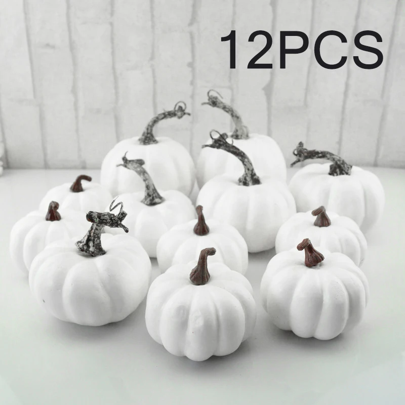 6/12Pcs set Halloween White Artificial Pumpkins Harvest Fall Harvest  Thanksgiving Home Decor Photography Props