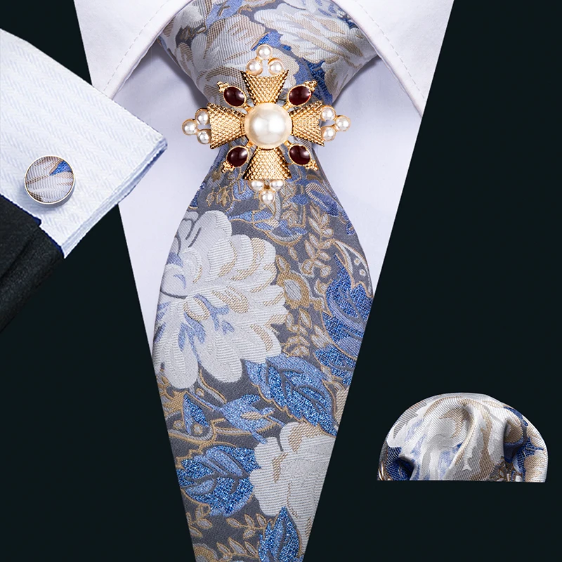 

8,5 см галстуки для мужчин модные дизайнерские Галстуки Барри. Ван 100% шелк цветочный узор свадебный галстук Брошь набор Gravata