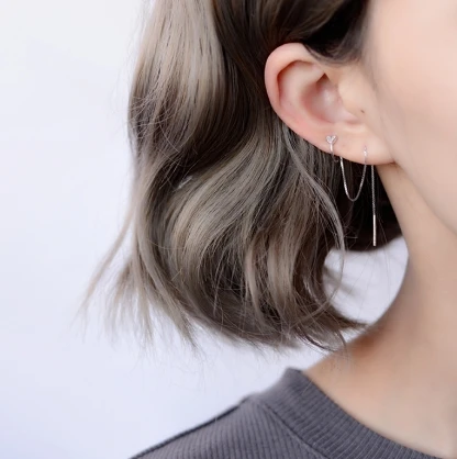 1 earring 925 пробы серебро CZ сердце ухо манжеты Нитевдеватель цепи линии серьги из ниток A1263 - Окраска металла: 1 earring