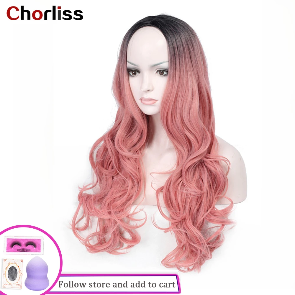 

Chorliss Ombre Synthetic Wigs Stright Wavy Curly For Women Middle Part High Temperature Cosplay Wig Daily Life Goddess Long