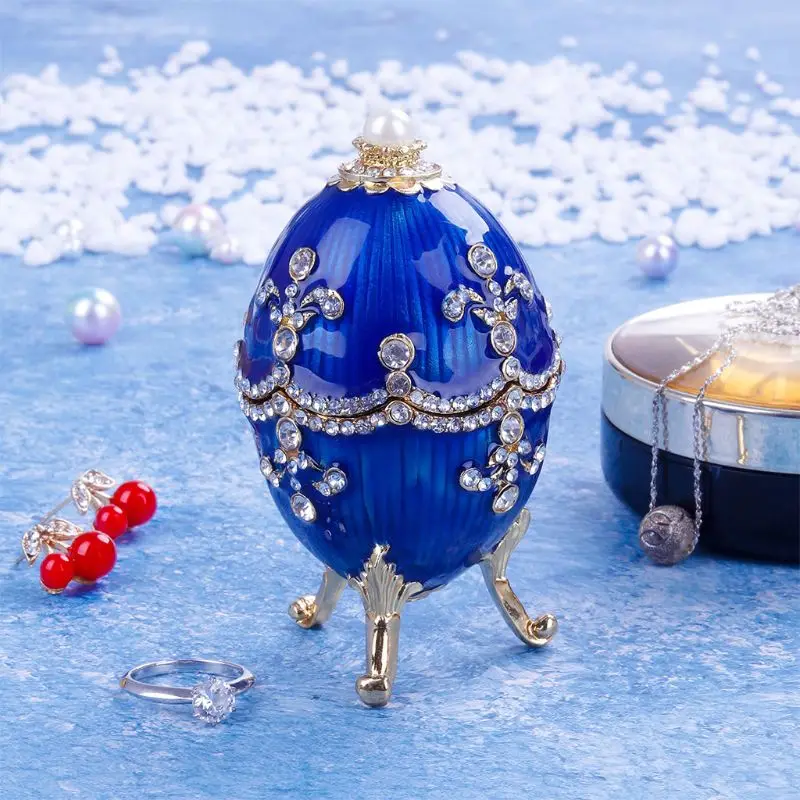 

Новый органайзер для ювелирных изделий Faberge украшения для яиц винтажный стильный ящик (синий)