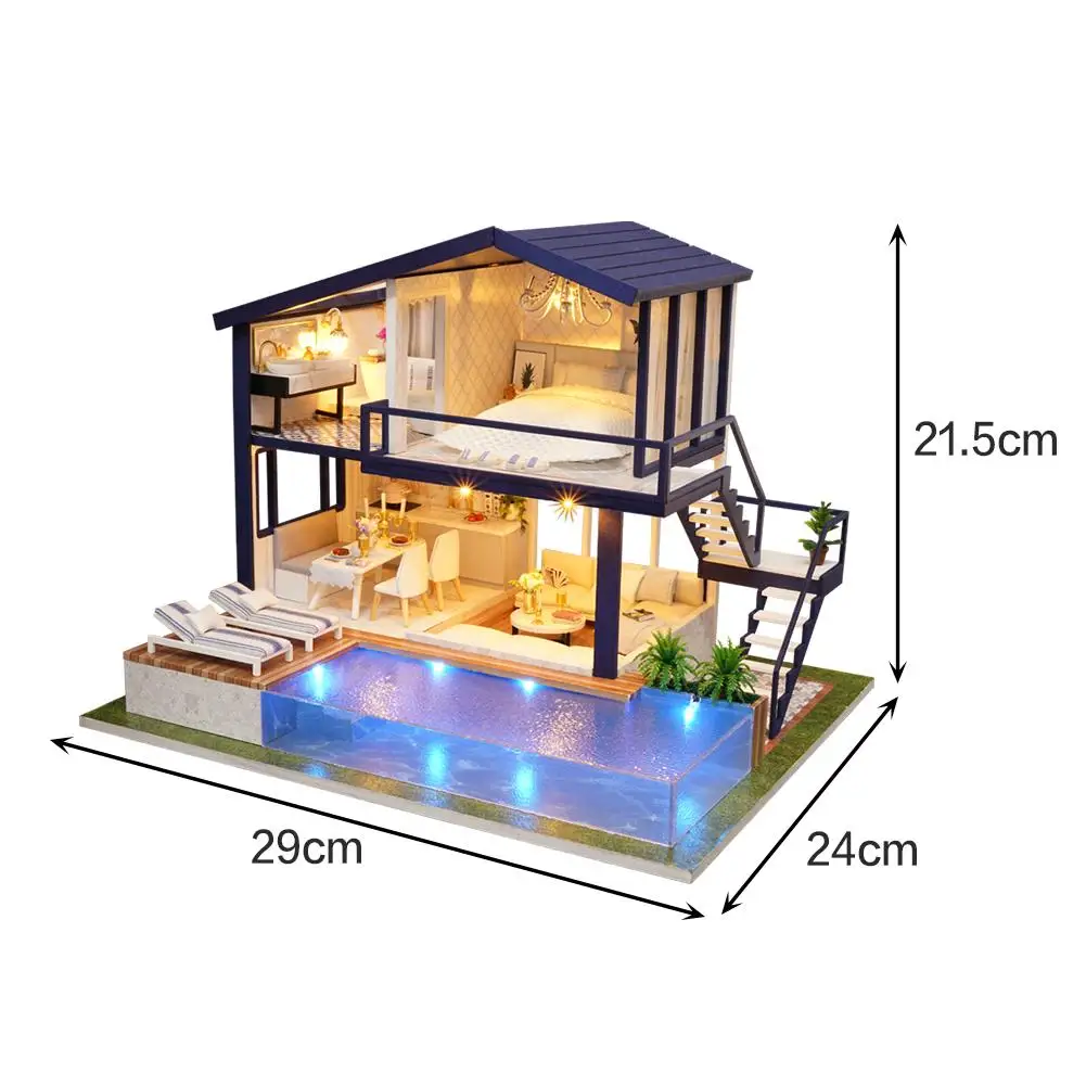 

Miniature Doll House DIY Hut Small House Wooden Hut Villa Assembly Model Cute Dollhouse Furniture Kit With LED Toys House Decor