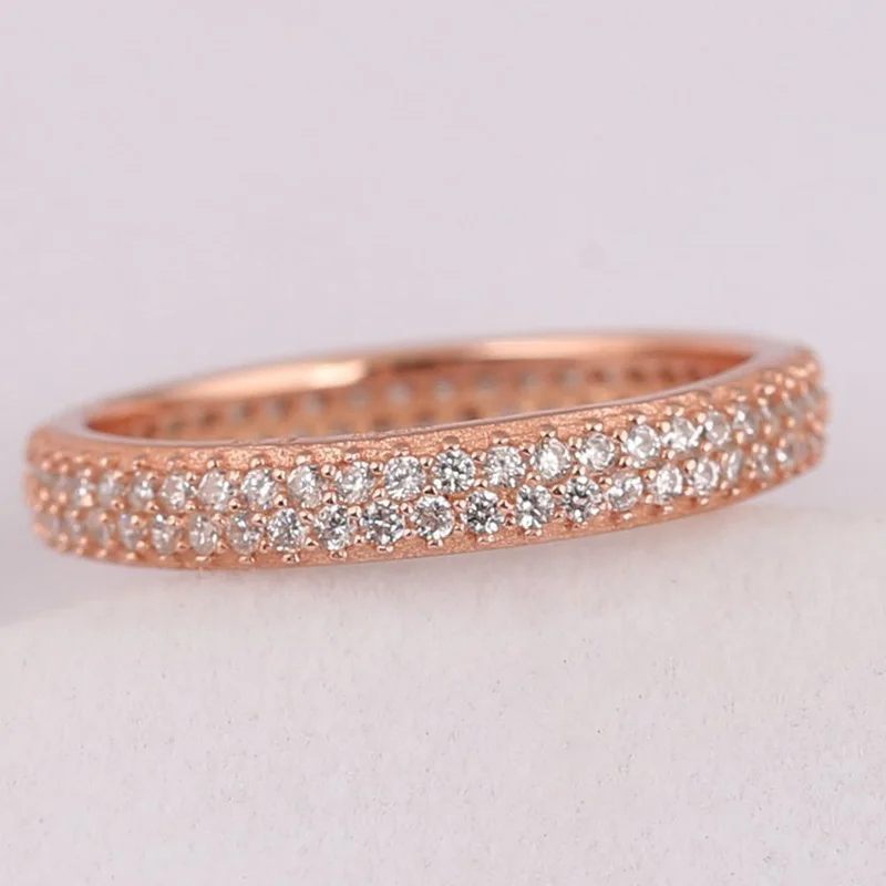 

100%925 Sterling Silver Pan Ring Rose Gold Source Of Inspiration With Crystal Cz Ring For Women Wedding Party Fashion Jewelry