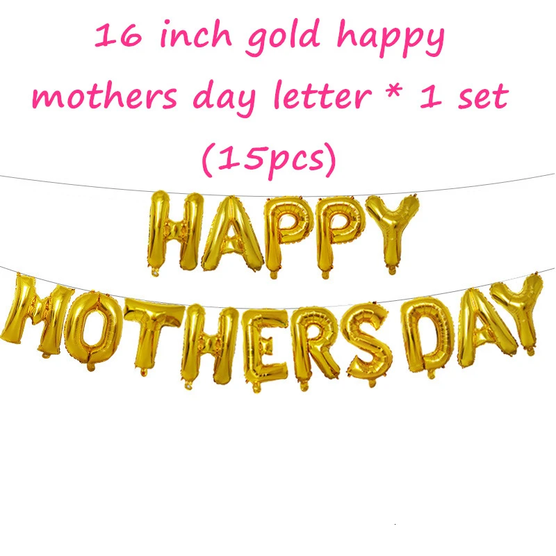 

38pcs/lot 16 Inch Rose Gold Silver Happy Mothers Day Letter Foil Balloons Metal Metallic Latex Set Mother's Day Party Decoration