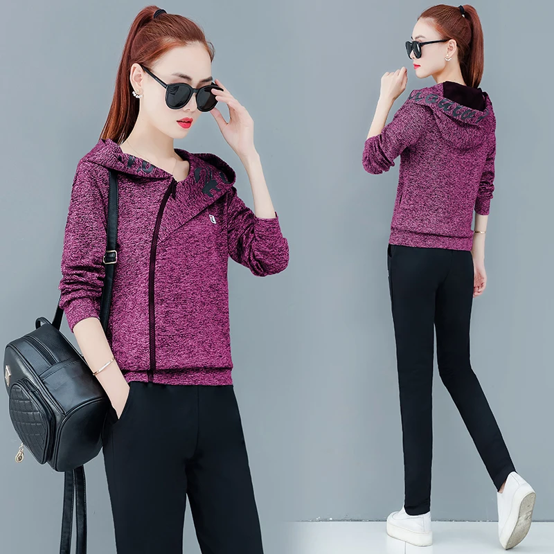 

New Fashion Leisure Suit Long Sleeve Sweatshirt Trousers Big Yards Hooded Fleece Hoodies Pants Two-Piece Outfit Clothing Set