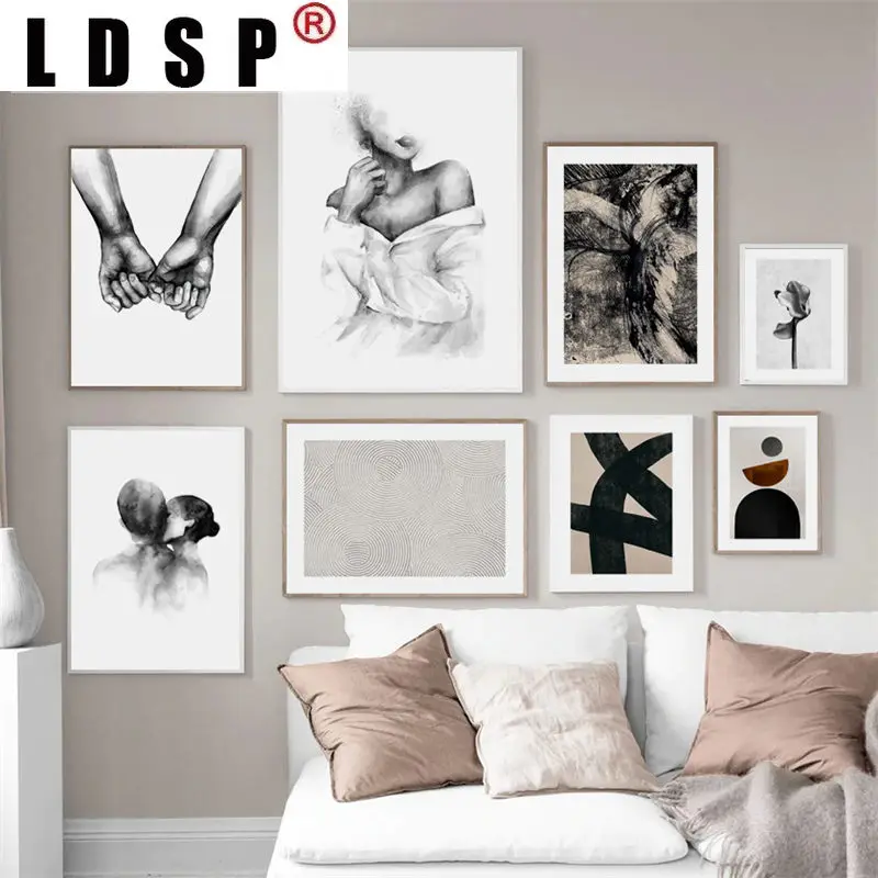 

LDSP Modern Abstract Poster Home Decor Nordic Canvas Painting Figure Picture Minimalist Black White Wall Art Print for Bedroom