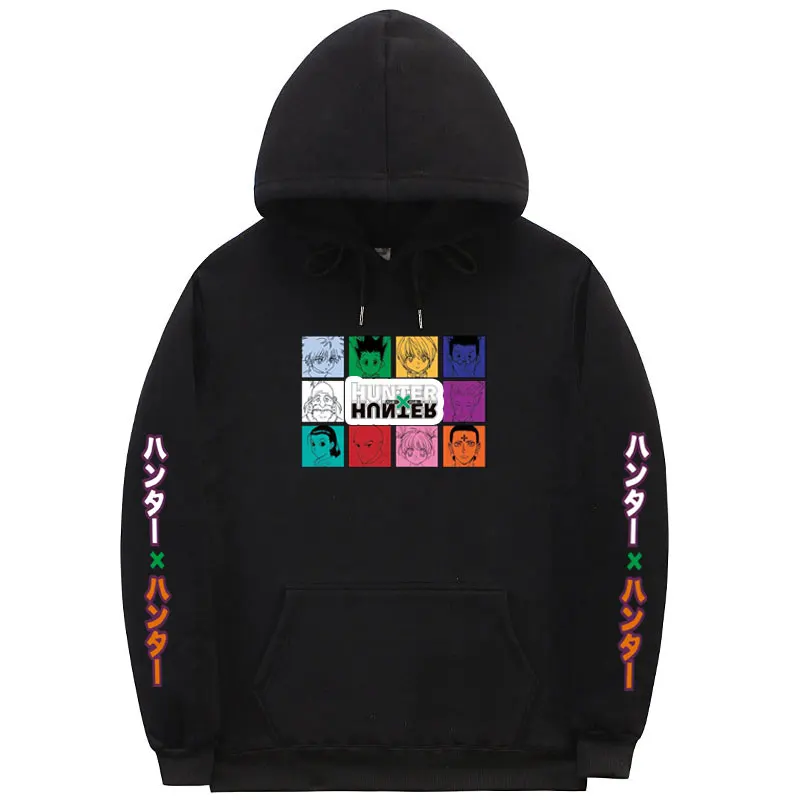 

Зимние повседневные толстовки, свитшоты в стиле Харадзюку, мужские флисовые толстовки с капюшоном и принтом охотничьего аниме, пальто для п...