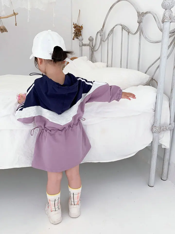 Детское платье с капюшоном и длинным рукавом в стиле пэчворк | Детская одежда