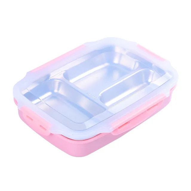 Pink lunch box ONEUP Ланч-бокс из нержавеющей стали Портативный для пикника, офиса, школы, еды, контейнер с отделениями, Microwavable термальный Bento box - Цвет: Pink lunch box