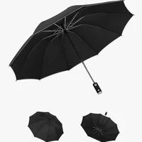 strong luxury windproof womens automatic umbrella female male ten bone three folding mens umbrella large rain business parasol