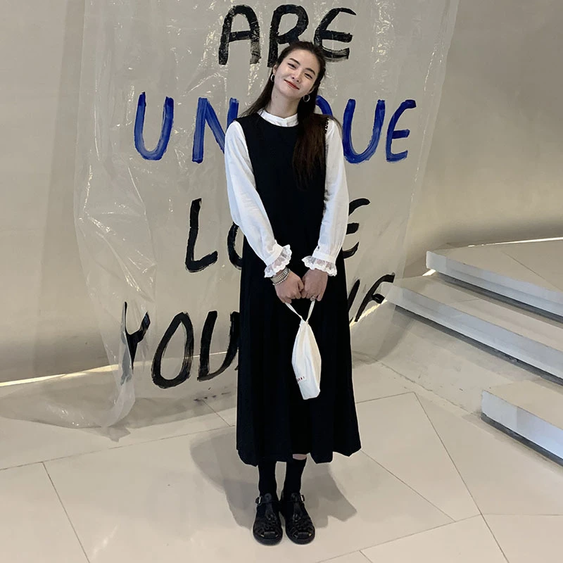 

French skirt waist waist slimming dress spring new Korean women's sleeveless vest long skirt