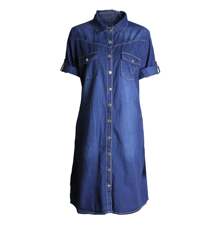 

European and American-Style Hot Products Cowboy Loose-Fit Mid-length Half Sleeved Half-sleeve Shirt Shirt Women's