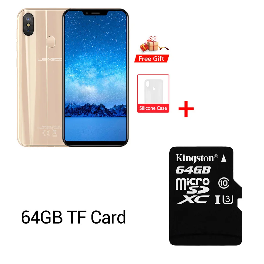 Gold Add 64G TF Card Leagoo S9 4G LTE u-образный мобильный телефон Android 8,1 MTK6750 Восьмиядерный 5,8" HD+ ips 4 Гб ram 32 Гб rom 13,0 МП отпечаток пальца - Цвет: Gold Add 64G TF Card