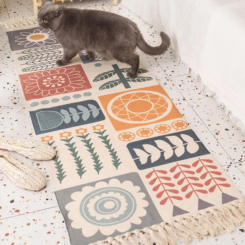 

Doormat Small Rugs Retro Bohemian for Living Room Linen Cotton Bathroom Door Mat Table Floor Carpet Home Room Decor
