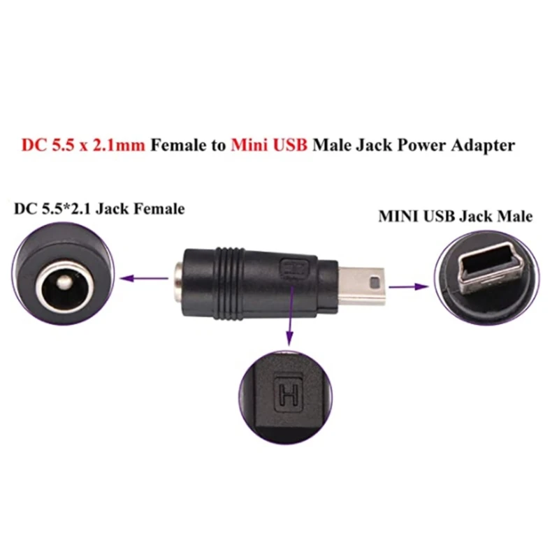 

2Pcs Universal Adapters 5.5x2.1mm Female Jack to mini USB Male Socket DC Converter Computer Tablet Charger