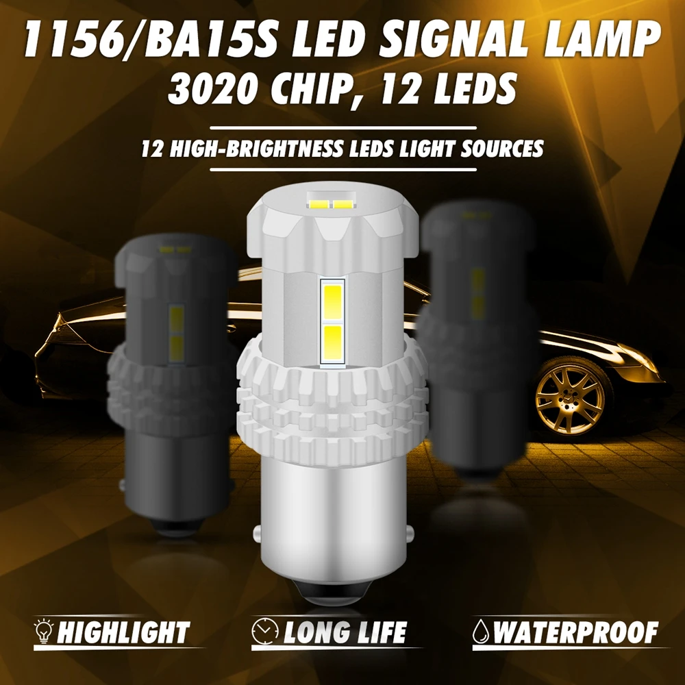 1156 светодиодный лампы желтый BA15S 1141 7506 1073 1095 24 Вт 12SMD 3020 чипсеты 1080lm авто