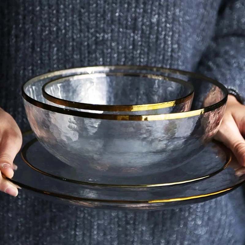 

Gold Rim dinnerware Glass bowls for rice / salad/noodles