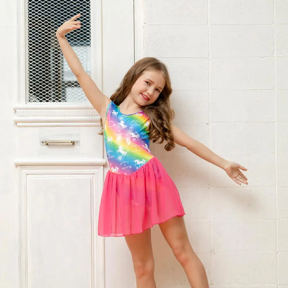 Балетные костюмы с рисунком единорога радуги детский балетный комбинезон-боди