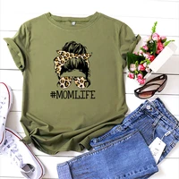 mom life t shirt women cotton plus size leopard skull aestheic graphic tshirt short sleeve summer casual mothers day tees tops