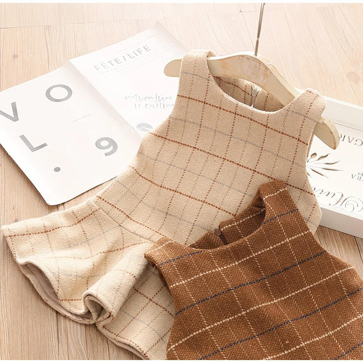

2020 Autumn Winter Thicken Vest Dress Children Clothes For Girls Sweet Princess Dress Kids Plaid Dress Girls Outwear G