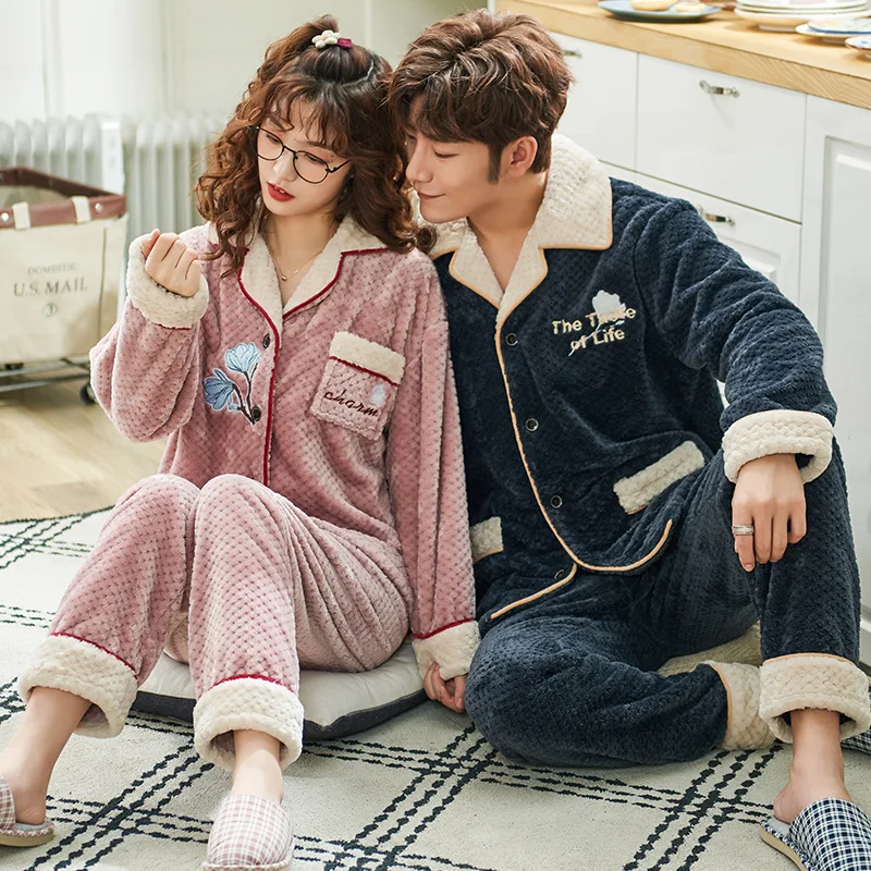 Long sleeved flannel in autumn and winter can be worn outside the new suit cardigan lover pajamas men women's home wear | Мужская