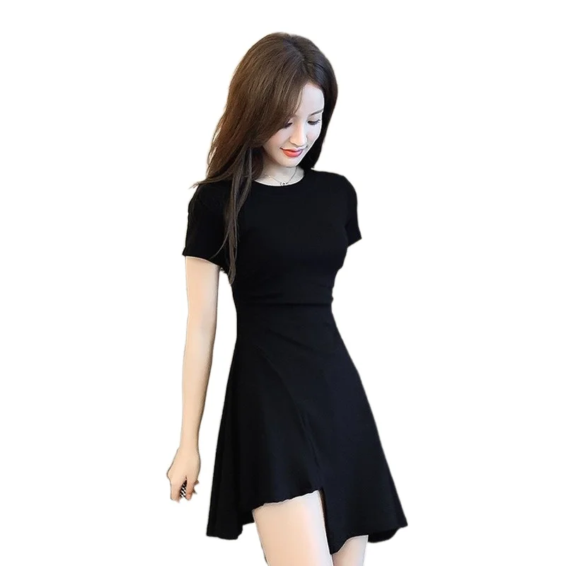 

Женское летнее платье в стиле Хепберн, новинка 2021, облегающая нестандартная маленькая черная юбка с талией, модная темпераментная короткая ...