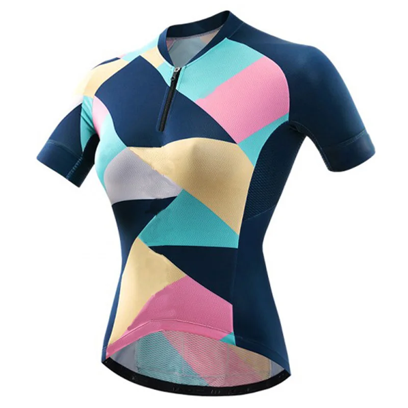 Женская велосипедная Джерси короткая рубашка комплект одежды на половину молнии