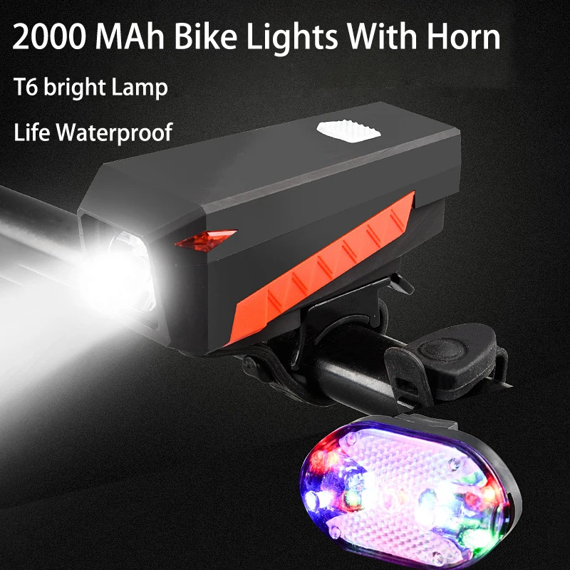 

Bicycle Light Rainproof USB Charging LED Cycling Lights Front Lamp Headlight Flashlight With Horn Set Bike Light Night Riding