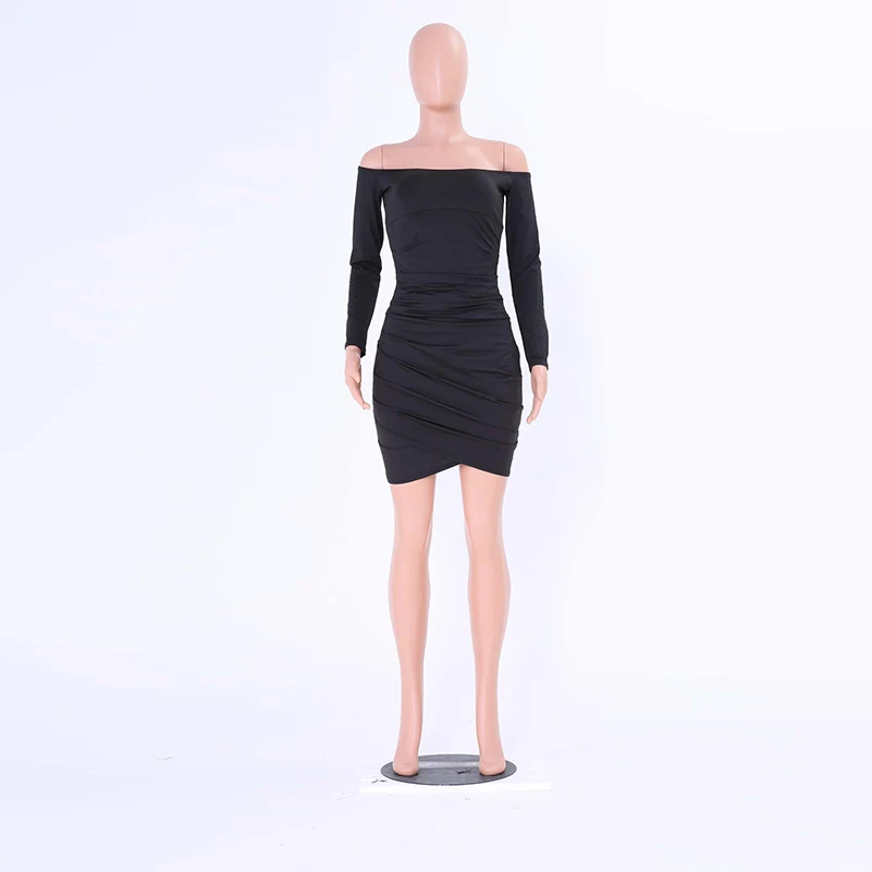 

White Neck Women Dresss long sleeve Solid Nice Burgundy 2020 Black Solid Clothing Mini New Club Fashion Slash Summer