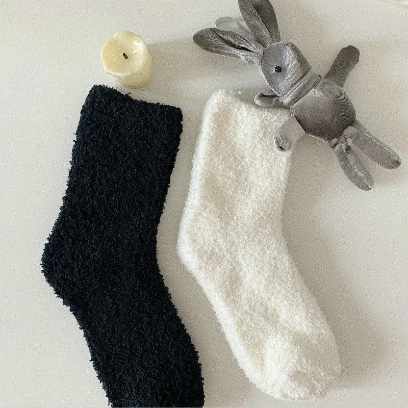 Мягкие зимние толстые носки коралловый флис кровать пол утолщаются одноцветные