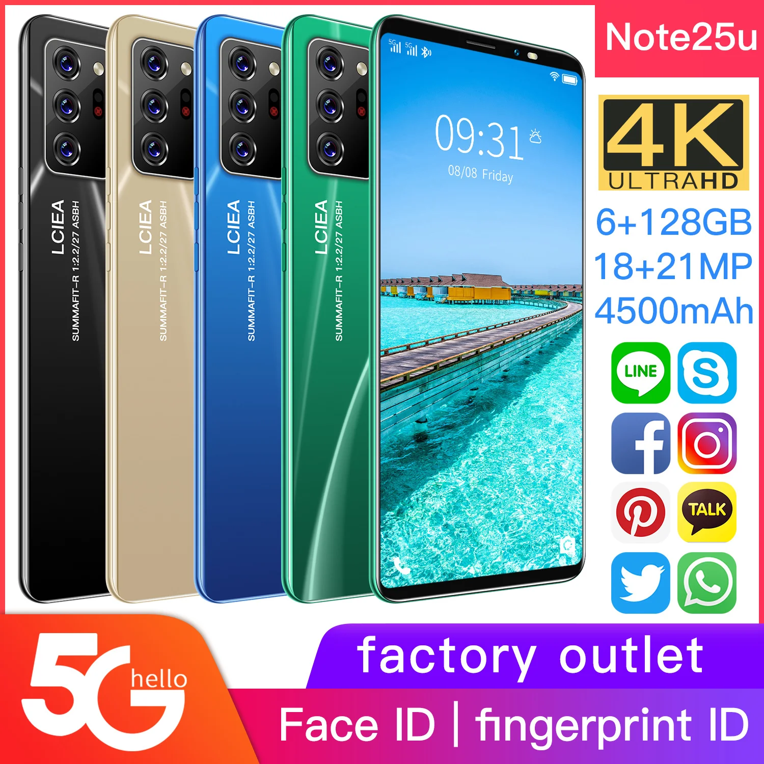

Note 25U 5.8 Inch Smart Phone HD 64GB 128GB 18+21MP Dual SIM Card Face ID Mobile Phone 2021 New Global Version 8 Core Andriod 10