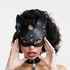 Сексуальная кожаная маска для косплея кошачьи уши аниме аксессуары для женщин БДСМ Хэллоуин маскарадная детская игрушка для пар черная