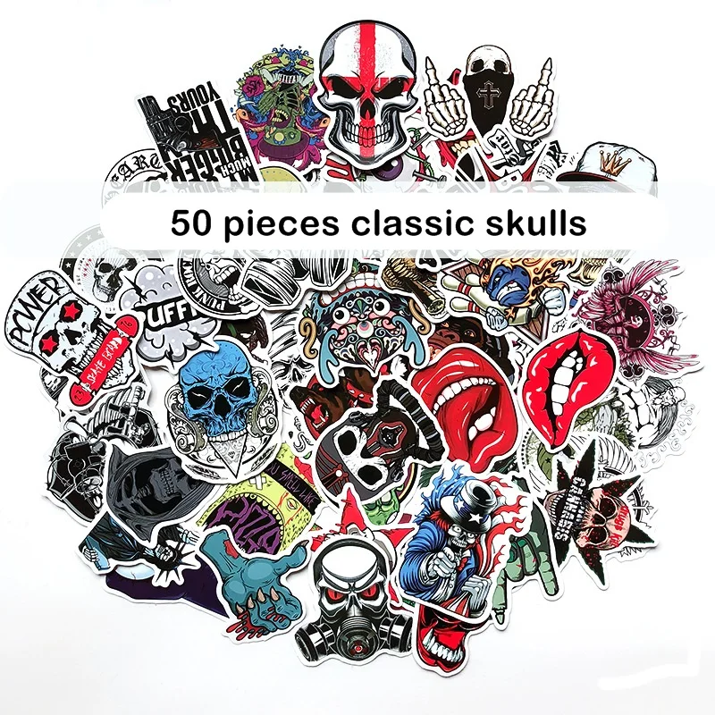 FXINBA 50 шт. Terror Rock Skeleton Skull наклейки ПВХ Многоразовые водонепроницаемые забавные скейтборд холодильник автомобиля ноутбука наклейки детские игрушки